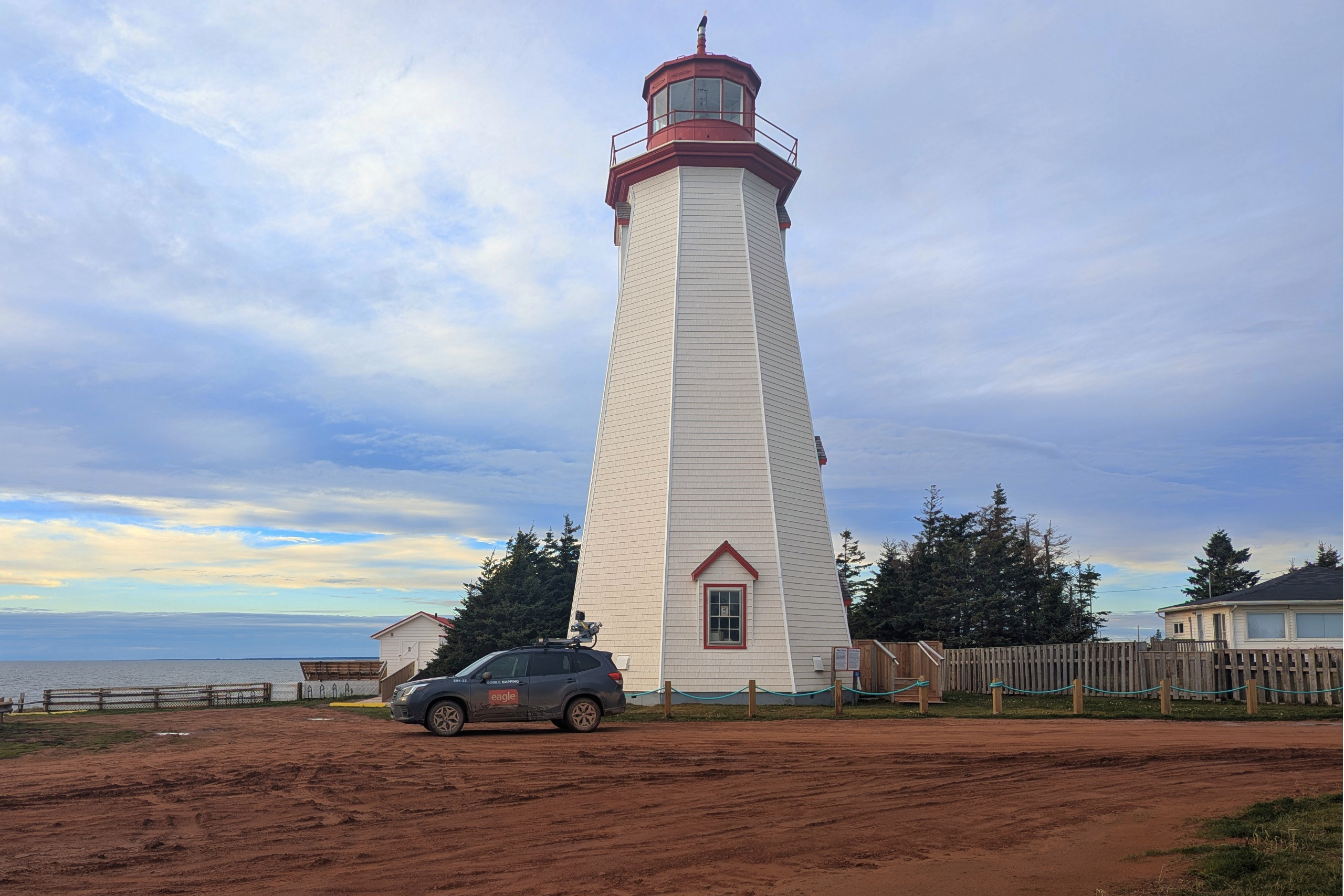 Eagle Engineering Subaru with Top Mounted camera, by light house.